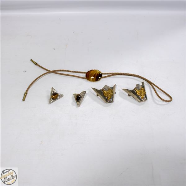 VINTAGE COWBOY BOOT TIPS, COLLAR TIPS, BOLO TIE