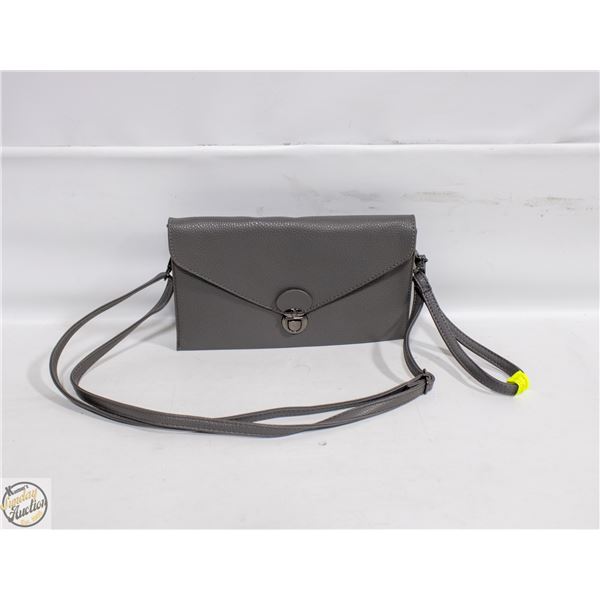 GREY VEGAN LEATHER CROSSBODY PURSE