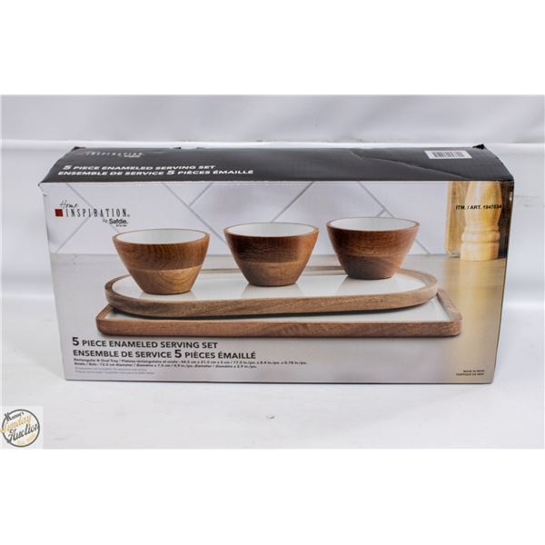 NEW 5 PIECE ENAMELED SERVING SET
