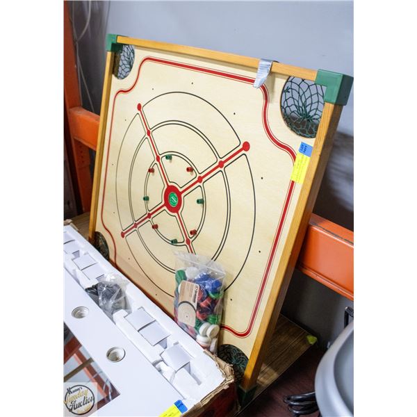 CROKINOLE AND CARROM BOARD WITH BAG OF DISCS