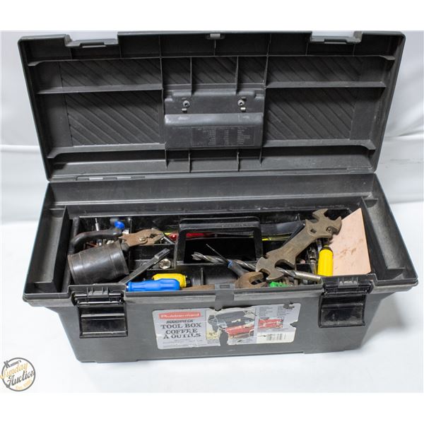 RUBBERMAID TOOL BOX FULL OF TOOLS