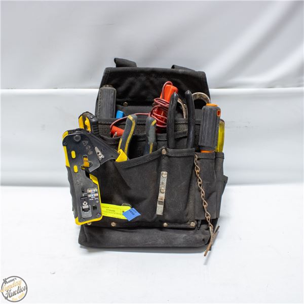 ELECTRICIANS POUCH WITH KLEIN HAND TOOLS.