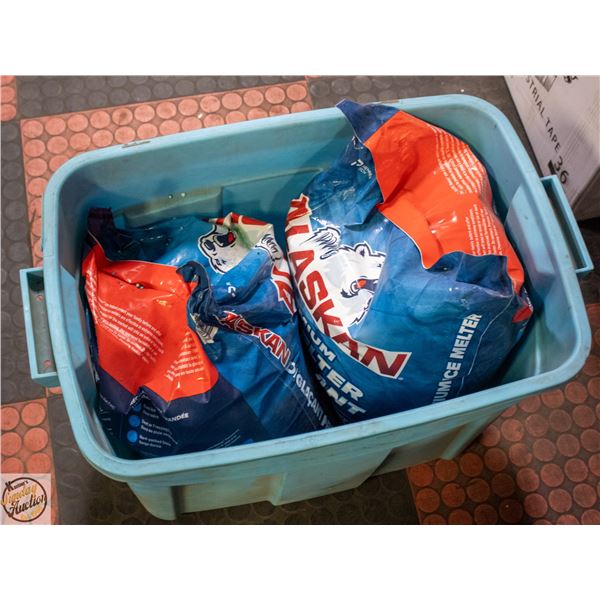 TOTE WITH 2 DAMAGED BAGS OF ICE MELT