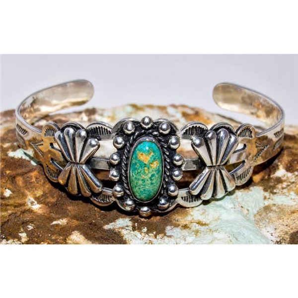 VTG Navajo Cerillos Turquoise Bracelet Navajo Ingot Sterling Cuff Old Pawn