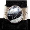 Image 1 : Navajo White Buffalo Ring Sz 8 Sterling Silver Signed