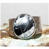 Image 2 : Navajo White Buffalo Ring Sz 8 Sterling Silver Signed