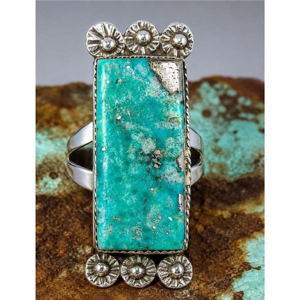 Navajo Kingman Turquoise Pyrite Matrix Ring Sz 6 Sterling Silver Selena Warner