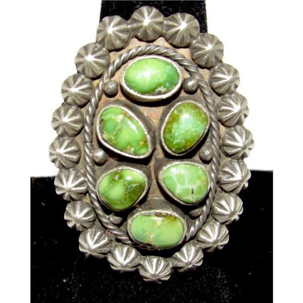 Navajo Sonoran Gold Turquoise Cluster Ring Sz 8 Sterling Silver