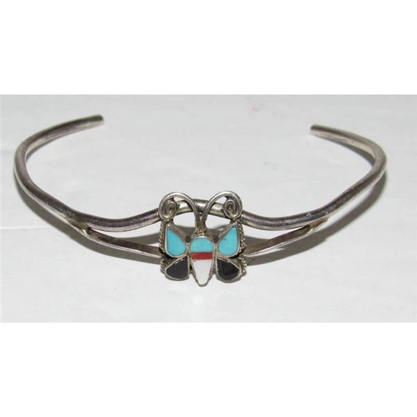 Vintage Zuni Inlay Butterfly Cuff Bracelet Native American