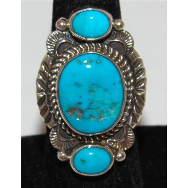 Navajo Sleeping Beaty Turquoise Ring Size 7 Sterling Native American Signed