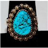 Image 1 : Navajo Kingman Turquoise Statement Ring Sz 7 Sterling Silver Signed Native
