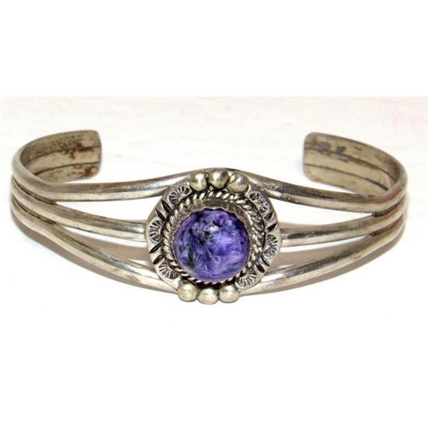 Vintage Navajo Purple Charoite Cuff Bracelet Sterling Silver N. Fred Jr