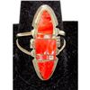Image 1 : Navajo Red Orange Spiny Inlay Ring Sz 11 Sterling Silver E. Yazzie