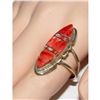 Image 3 : Navajo Red Orange Spiny Inlay Ring Sz 11 Sterling Silver E. Yazzie