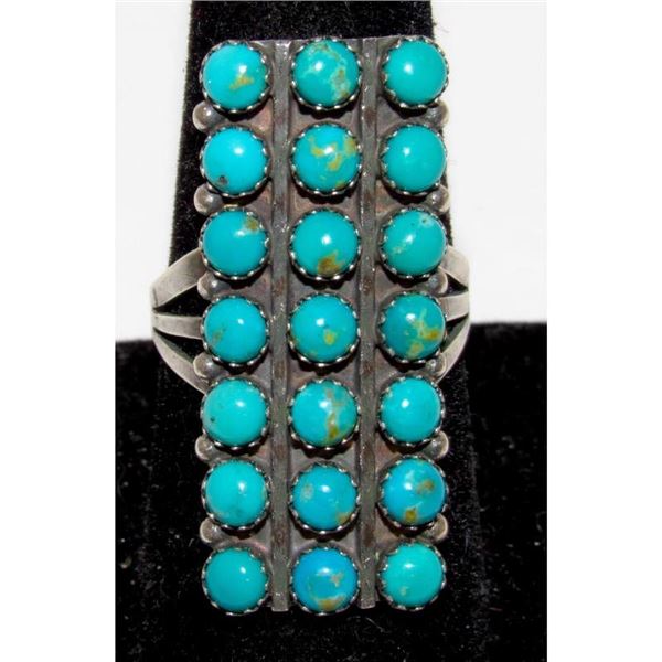 Zuni Snake Eye Turquoise Cluster Ring Size 8.5 Sterling Silver K. Lonjose