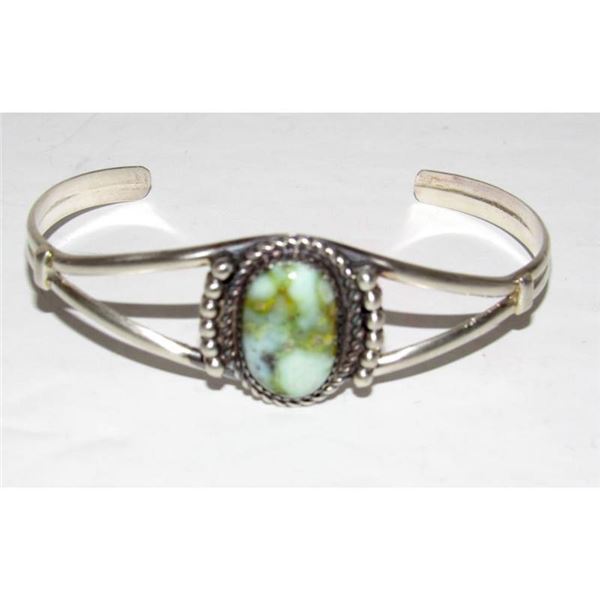Navajo Palomino Turquoise Variscite Cuff Bracelet Sterling Silver Signed