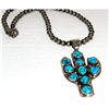 Image 1 : Navajo Kingman Turquoise Cactus Pendant Sterling Navajo Pearls