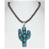 Image 2 : Navajo Kingman Turquoise Cactus Pendant Sterling Navajo Pearls