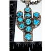 Image 4 : Navajo Kingman Turquoise Cactus Pendant Sterling Navajo Pearls