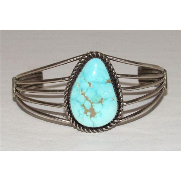 Vintage Navajo Dry Creek Turquoise Cuff Bracelet Sterling Silver Pete Morgan