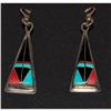 Image 1 : Navajo Turquoise Jet Inlay Earrings Sterling Silver Teme Sunburst Handcarfts