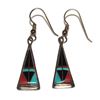 Image 2 : Navajo Turquoise Jet Inlay Earrings Sterling Silver Teme Sunburst Handcarfts