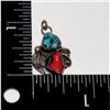 Image 2 : Vintage Navajo Sterling Silver Turquoise Coral Pendant Charm