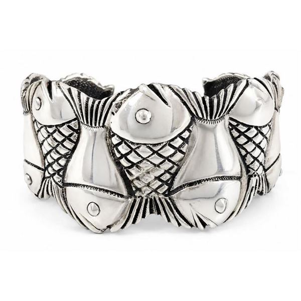 Vintage Taxco Mexico Fish Cuff Bracelet Sterling Silver - TM-90 Mexico, 62.5g