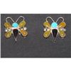 Image 2 : Vintage Zuni Inlay Butterfly Post Earrings Sterling Silver Native American