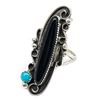 Image 2 : Navajo Ring Onyx Turquoise Sterling Silver Sz 8 Native American S. Yazzie Women
