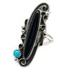 Image 3 : Navajo Ring Onyx Turquoise Sterling Silver Sz 8 Native American S. Yazzie Women