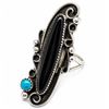 Image 4 : Navajo Ring Onyx Turquoise Sterling Silver Sz 8 Native American S. Yazzie Women