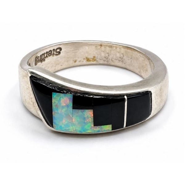 Navajo Inlay Ring Size 6 Sterling Silver Calvin Begay Signed