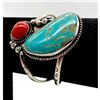 Image 2 : Old Pawn Navajo Turquoise Coral Sterling Silver Statement Cuff Bracelet