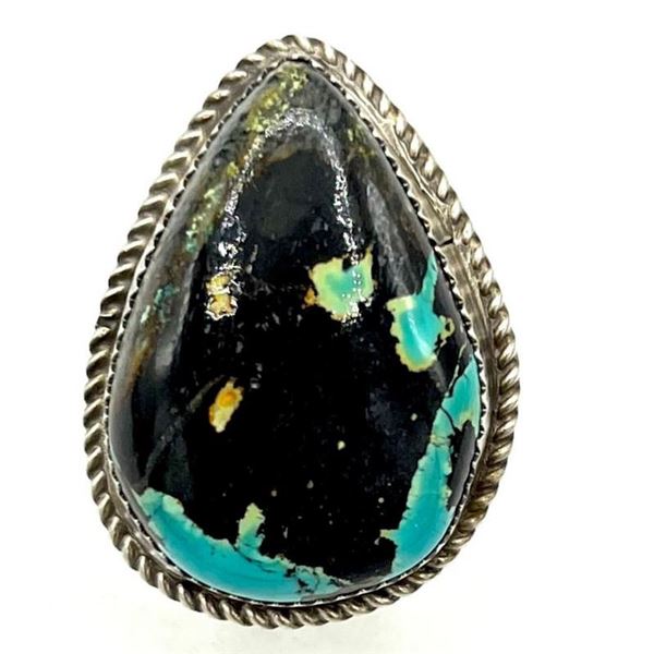 Navajo Back Jack Turquoise Ring Sterling Silver Sz 8 Adjustable D. Nez