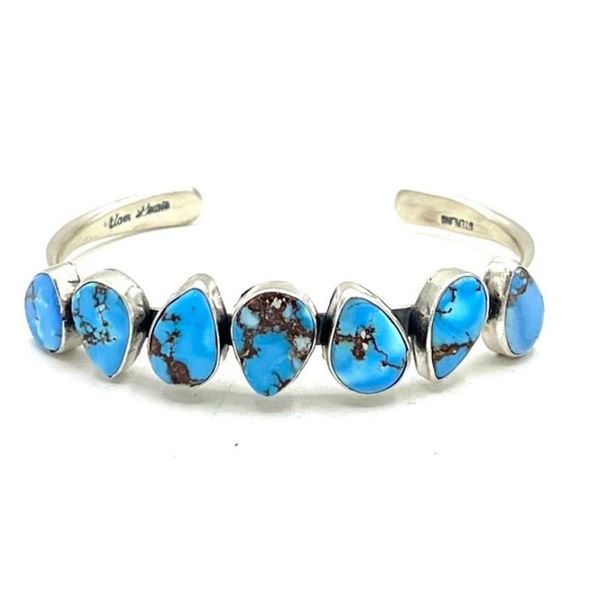 Navajo Golden Hills Turquoise Cluster Cuff Bracelet Sterling Silver T. Lewis