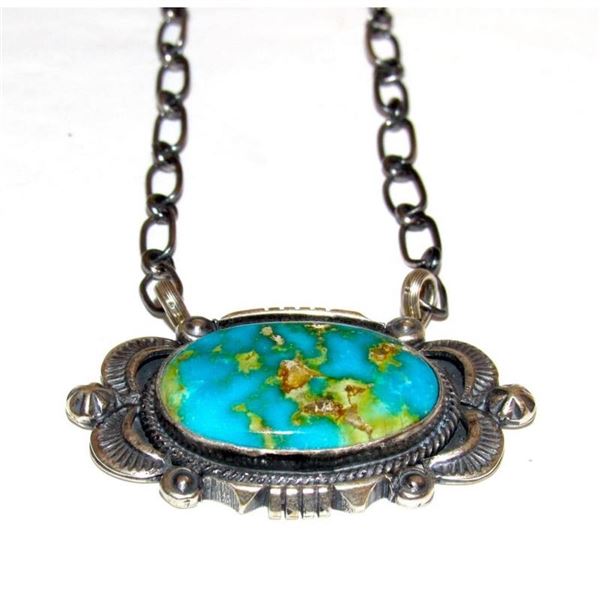 Navajo Royston Turquoise Bar Necklace Sterling Native American Signed