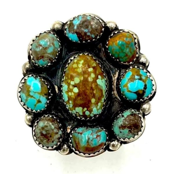 Navajo Number 8 Turquoise Cluster Ring Sterling Silver Sz 8 J Begay