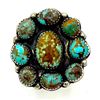Image 3 : Navajo Number 8 Turquoise Cluster Ring Sterling Silver Sz 8 J Begay