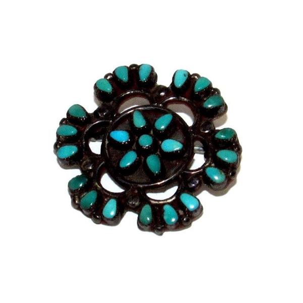 Old Pawn Zuni Turquoise Cluster Pin Sterling Silver Brooch