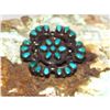 Image 2 : Old Pawn Zuni Turquoise Cluster Pin Sterling Silver Brooch