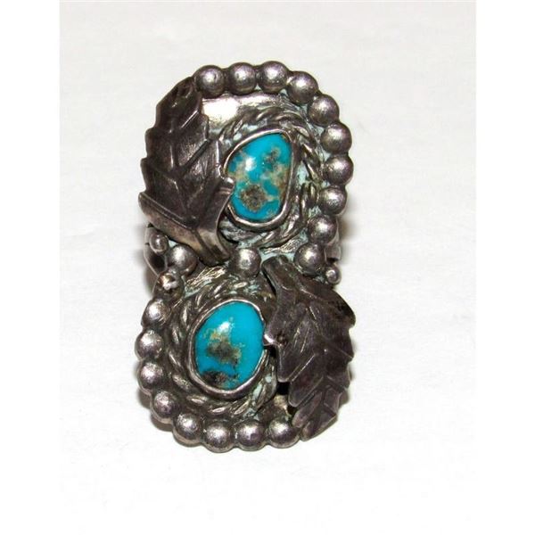 Old Pawn Navajo Kingman Turquoise Silver Ring Sz 5