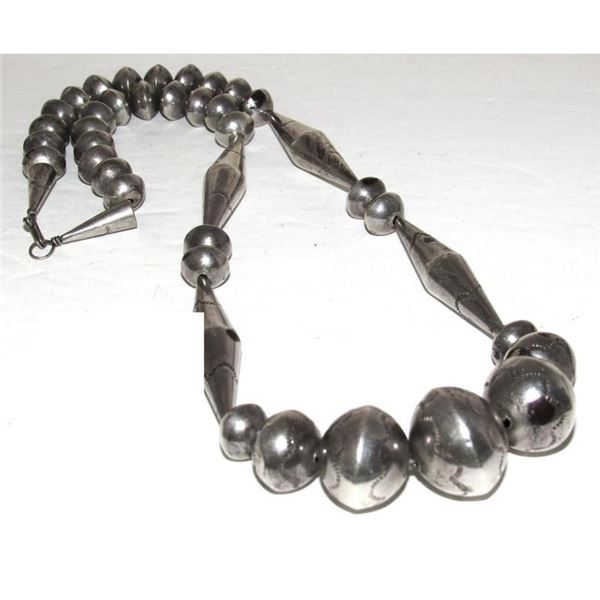 Old Pawn Navajo Pearls Necklace Hand Made Stamped Saucer Beads Sterling Silver 24"