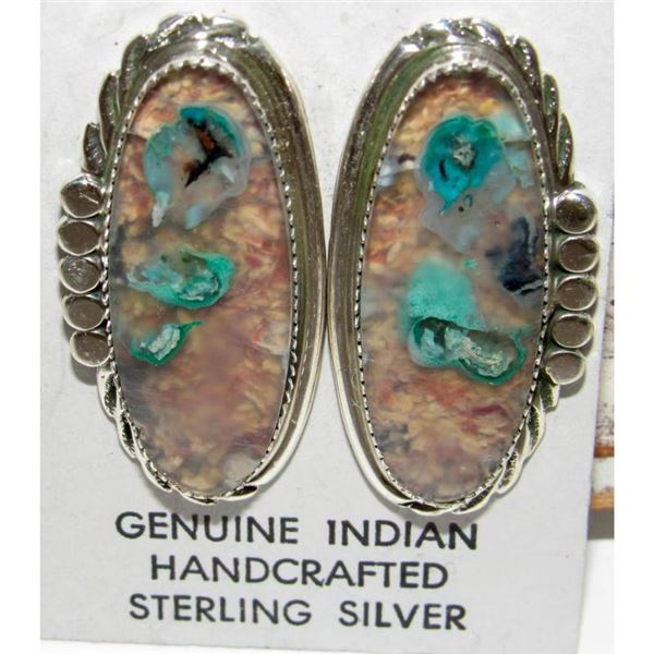 Navajo Opalized Wood Stud Earrings Sterling Silver V Cadman