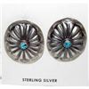 Image 1 : Navajo Concho Stud Earrings Sterling Silver Turquoise Native American
