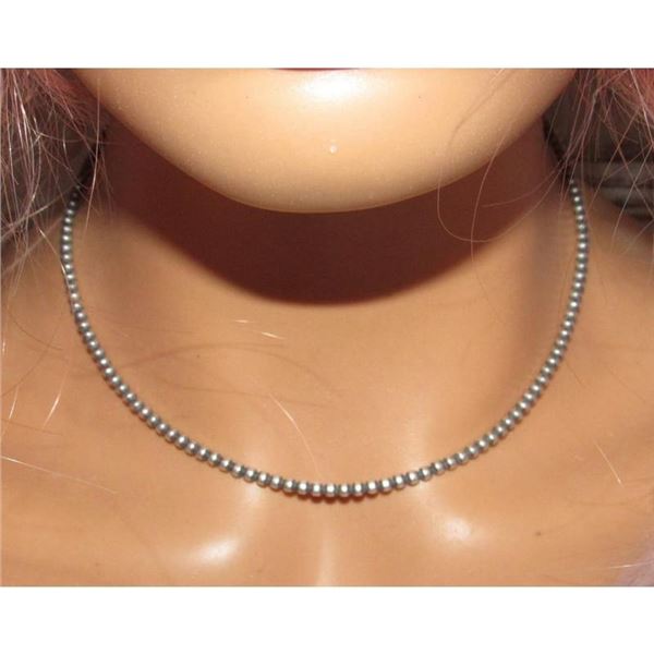 Navajo Pearls Necklace 3mm Sterling Silver Beads Necklace 18"L