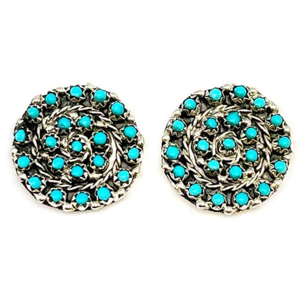 VTG Zuni Snake Eye Turquoise Cluster Earrings Sterling Silver Native American