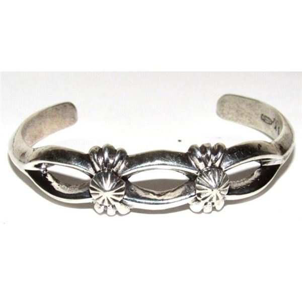 Navajo Sterling Silver Sand Cast Cuff Bracelet Bennet Yazzie Native Stacker