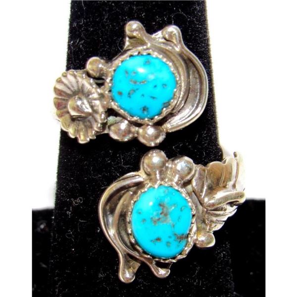 Navajo Kingman Turquoise Adjustable Bypass Ring Sz8 Sterling Silver
