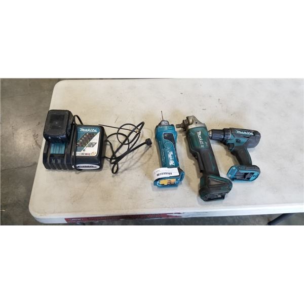 MAKITA POWER TOOLS , INCLUDING CUT OUT TOOLS, GRINDER, DRILL CHARGER AND BATTERY
